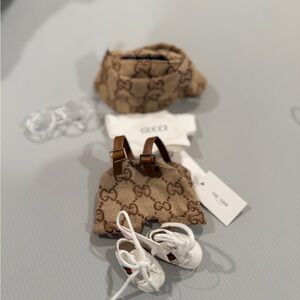 Labubu Outfit Gucci Beige GG Canvas Mini Backpack Set with White Sneakers
